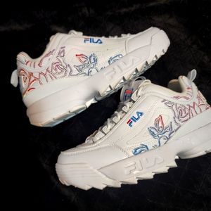 FILA Women's Disruptor White Flower Embroidered Sneakers